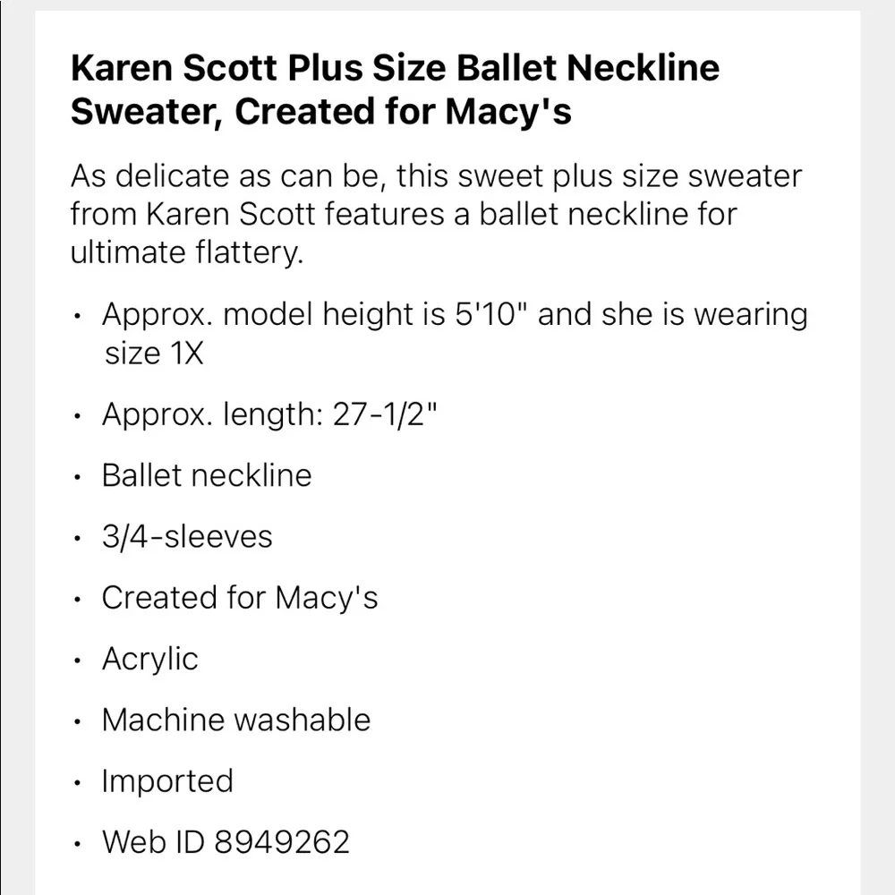 🍇🆕Karen Scott 3/4 Sleeve sweater
